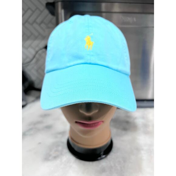 Polo Ralph Lauren Men’s Baseball Cap Blue Hat Yellow Pony Logo Strapback - Picture 6 of 7